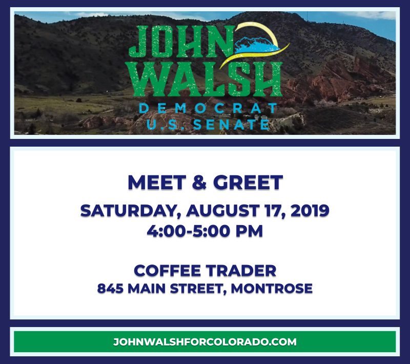 Meet & Greet for John Walsh | Saturday, August 17, 2019