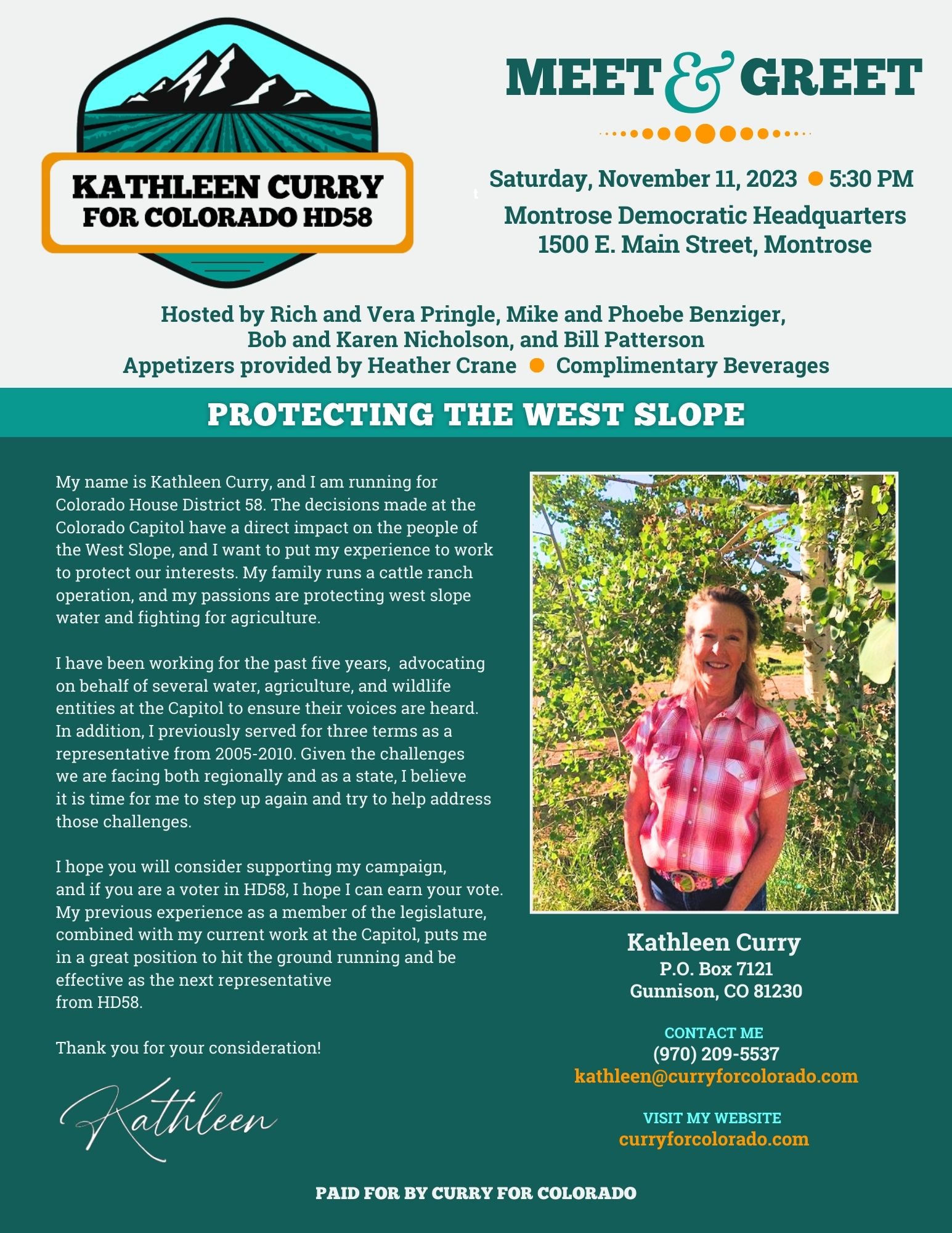 Kathleen Curry Meet & Greet Fundraiser | Saturday, November 11, 2023 at 5:30 PM 
