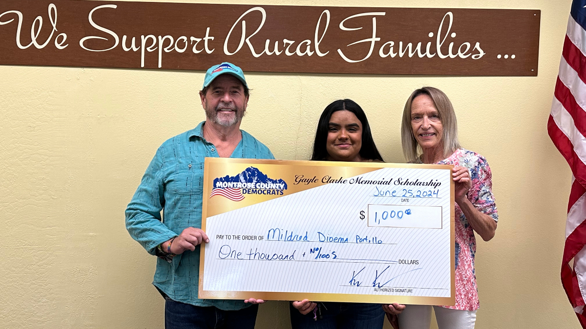 Mildred Portillo is one of the $1000 recipients of the Gayle Clarke Scholarship, in collaboration with the Montrose County Democratic Party. Mildred will attend CSU Pueblo in the fall, majoring in Criminology. (06-25-2024)