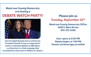 Presidential Debate Watch Party at MCDP Headquarters on Tuesday, September 10th. Doors open at 6:00 PM. The debate starts at 7:00 PM. Beverages and snacks provided.