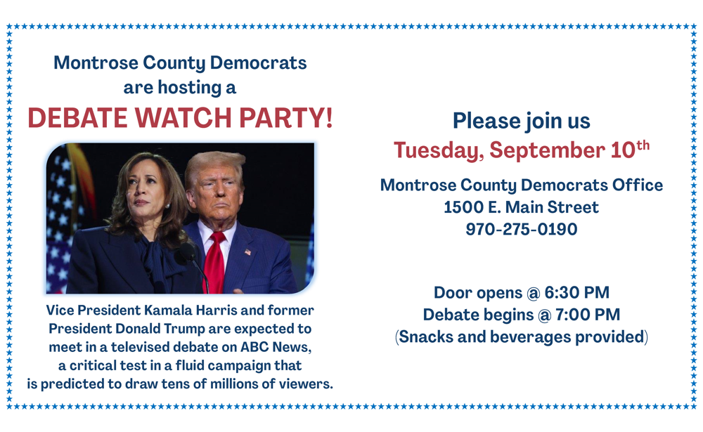 Presidential Debate Watch Party at MCDP Headquarters on Tuesday, September 10th. Doors open at 6:00 PM. The debate starts at 7:00 PM. Beverages and snacks provided.