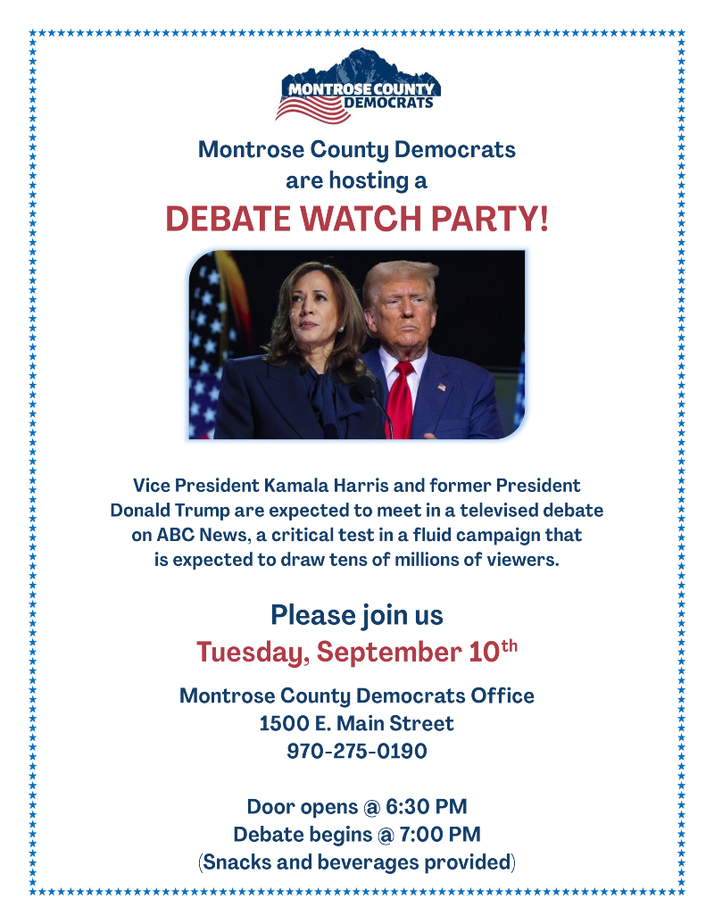 Presidential Debate Watch Party at MCDP Headquarters on Tuesday, September 10th. Doors open at 6:00 PM. The debate starts at 7:00 PM. Beverages and snacks provided.