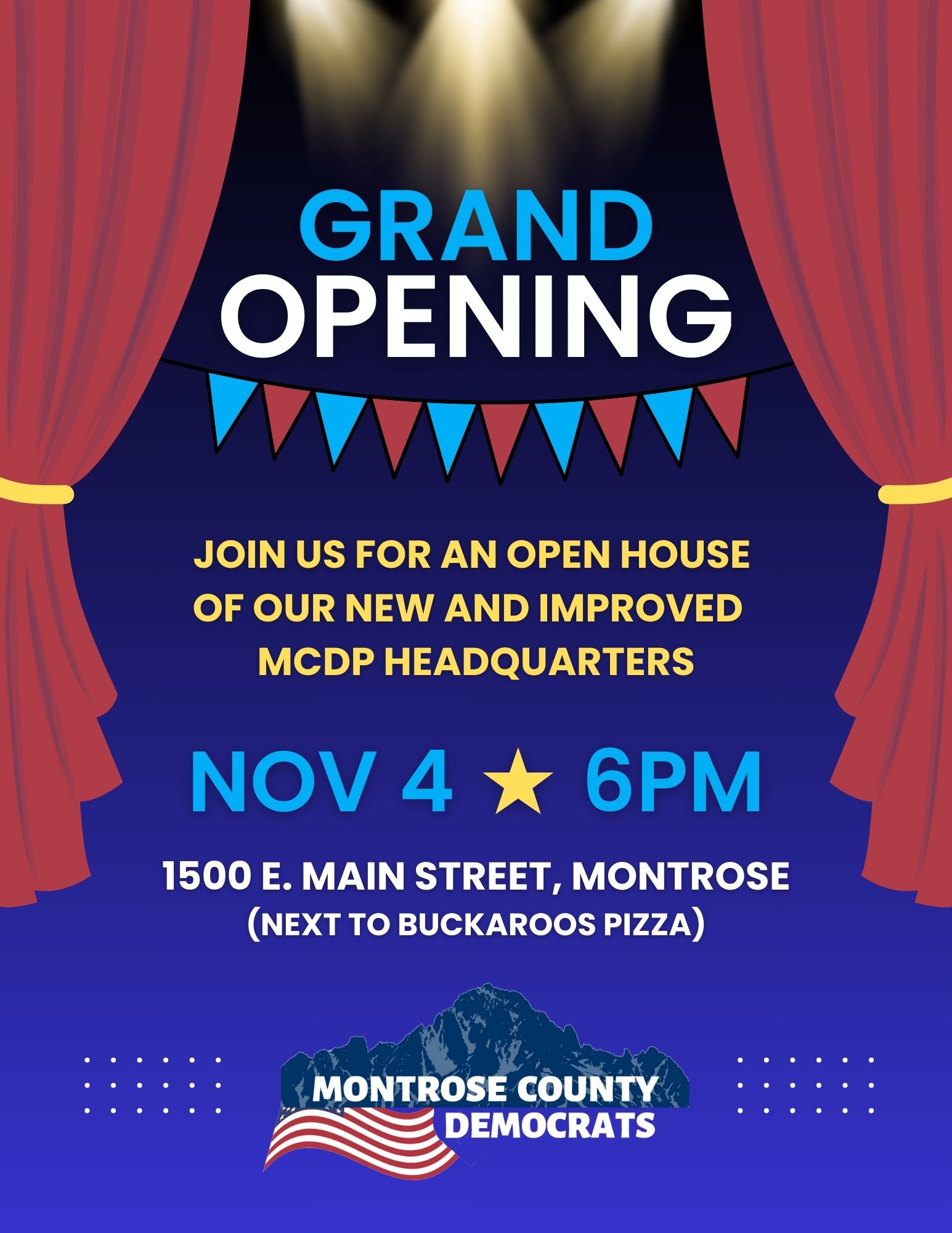 Save the date and join us in our new office at 1500 E. Main Street, next to Buckaroos Pizza and the House of Spirits on Saturday, November 4th at 6:00 PM.