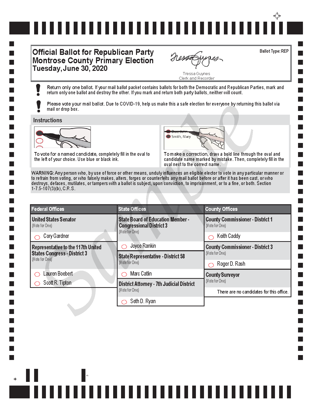 Sample Primary Ballot: Republican Party