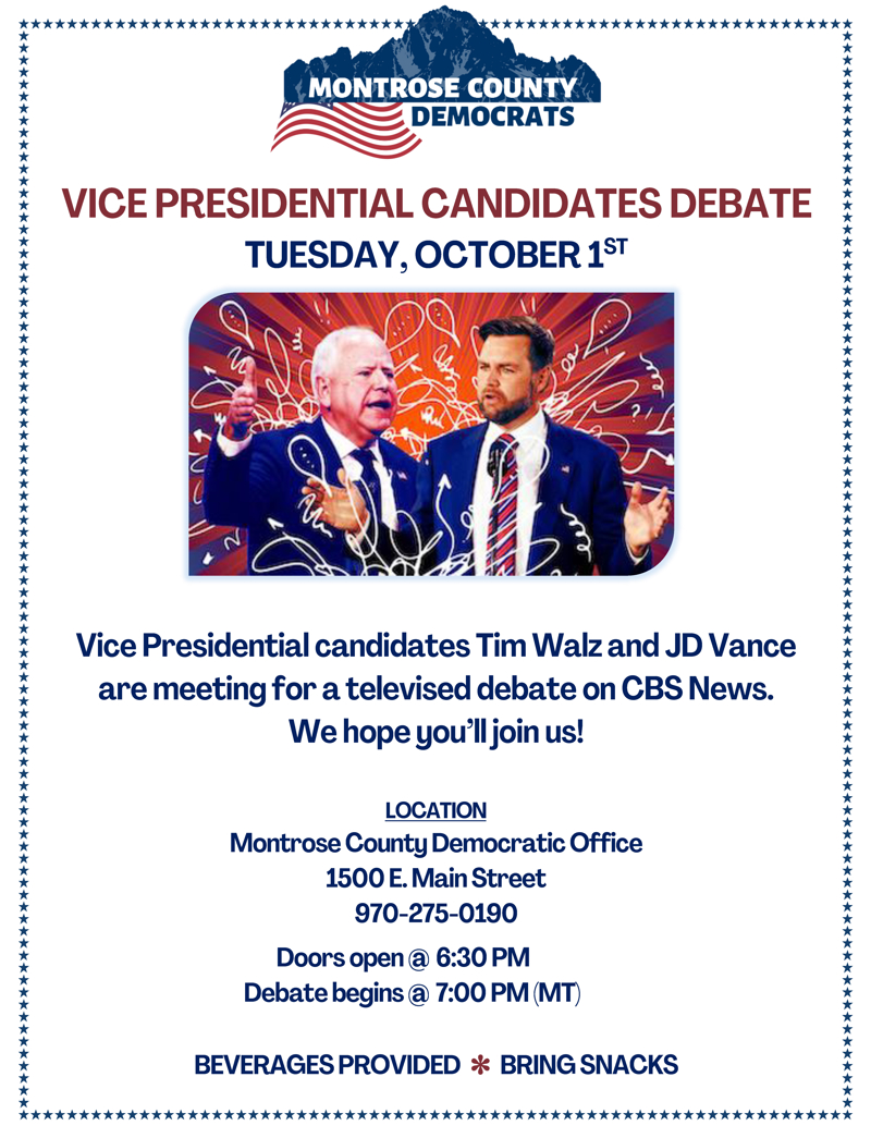 Vice Presidential Debate Watch Party at MCDP Headquarters on Tuesday, October 1st. Doors open at 6:00 PM. The debate starts at 7:00 PM. Beverages provided; bring snacks.