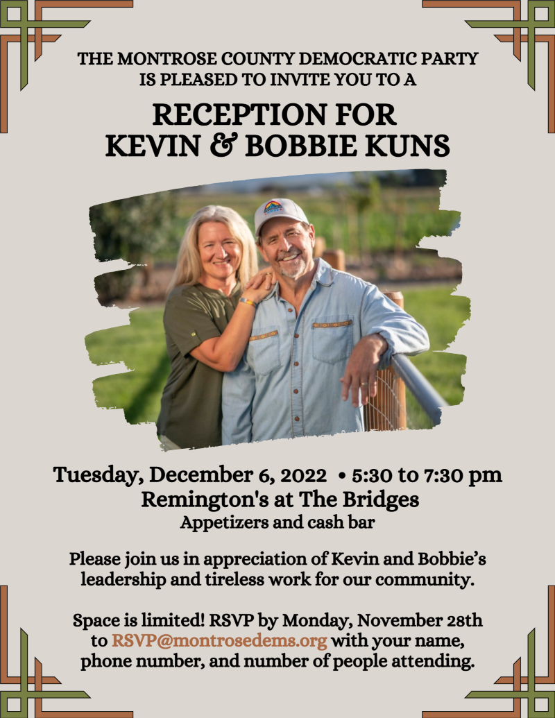 Reception for Kevin & Bobbie Kuns | Tuesday, December 6, 2022 | Remington's at the Bridges