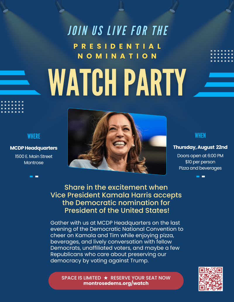 Presidential Nomination Watch Party | Thursday, August 22, 2024 | MCDP Headquarters